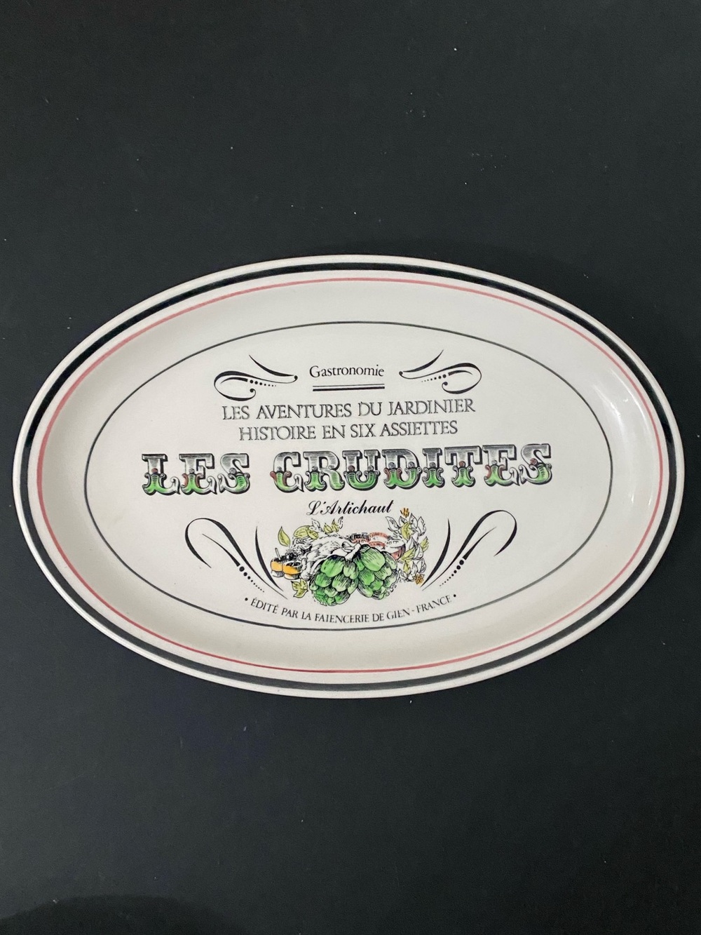 Gien France Les Crudités Oval Platter Salad Advertising Transferware Artichoke